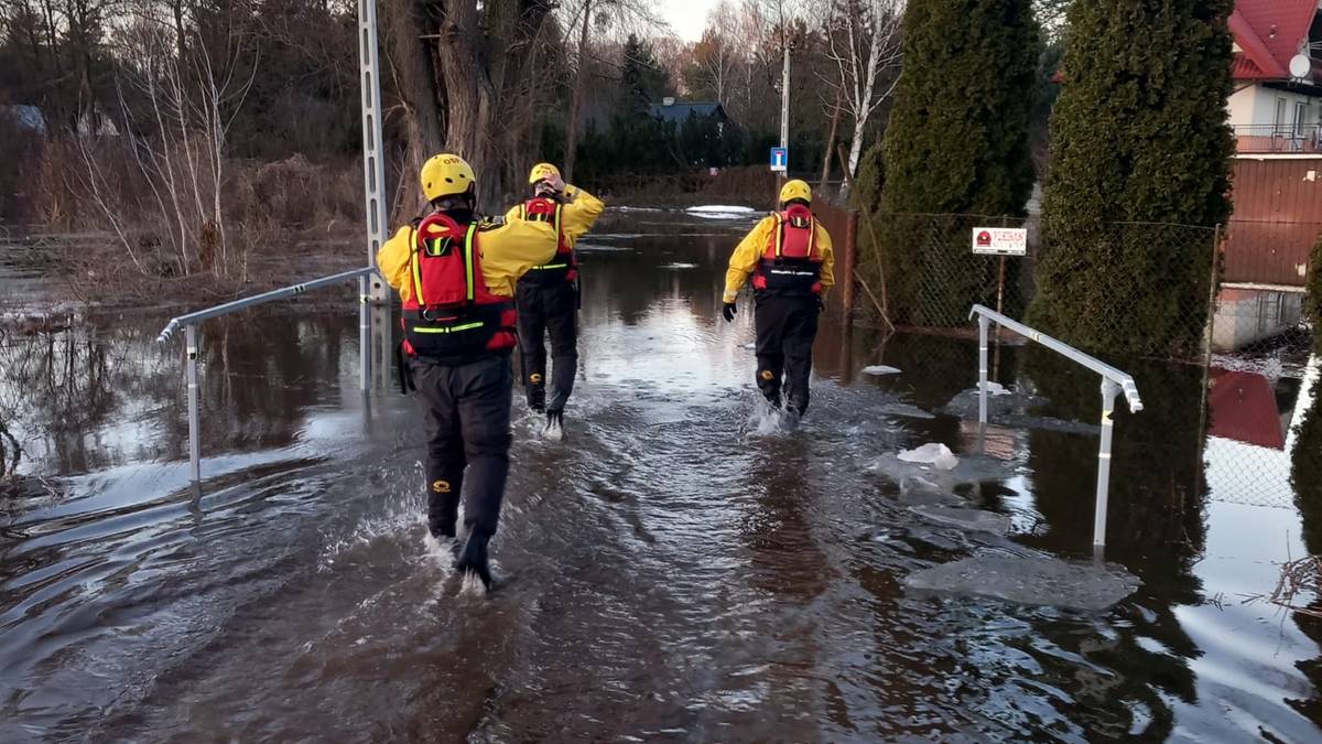 Zator lodowy na Wkrze, woda zalewa posesje. Trwa akcja służb