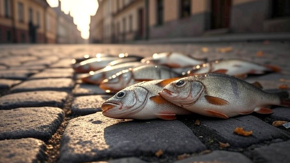 Artystyczna wizja deszczu ryb. Fot. Pixabay.