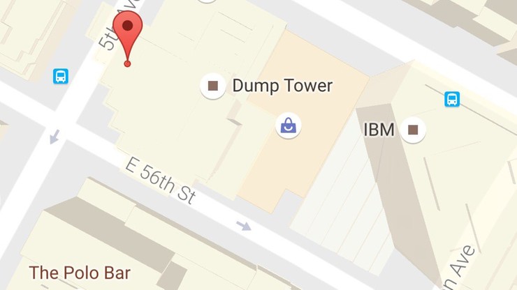 Trump Tower jako "Wieża Śmieci". Zmieniona nazwa w Google Maps