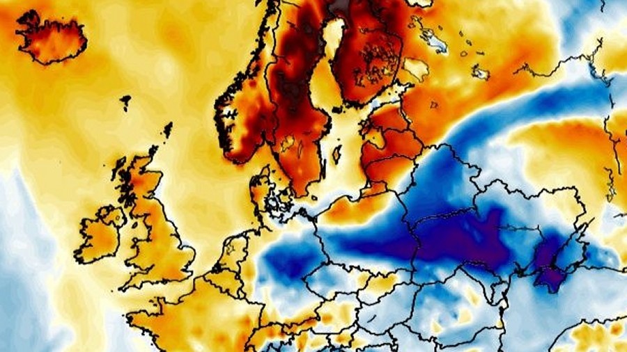 Anomalie temperatury powietrza w dniu 21 kwietnia 2022 roku. Fot. Wxcharts.