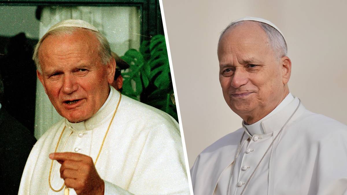 Porównanie dwóch papieży: Jana Pawła II po lewej i Leona XIV po prawej.