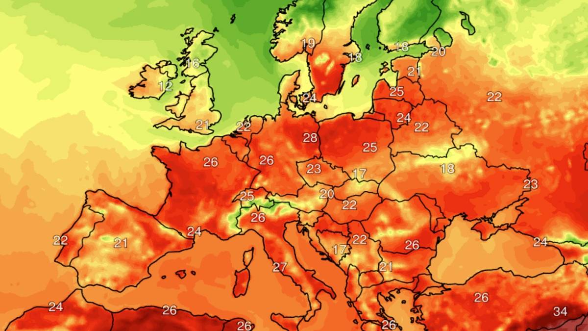 Temperatury powietrza w czwartek w Europie. Fot. climatereanalyzer.org