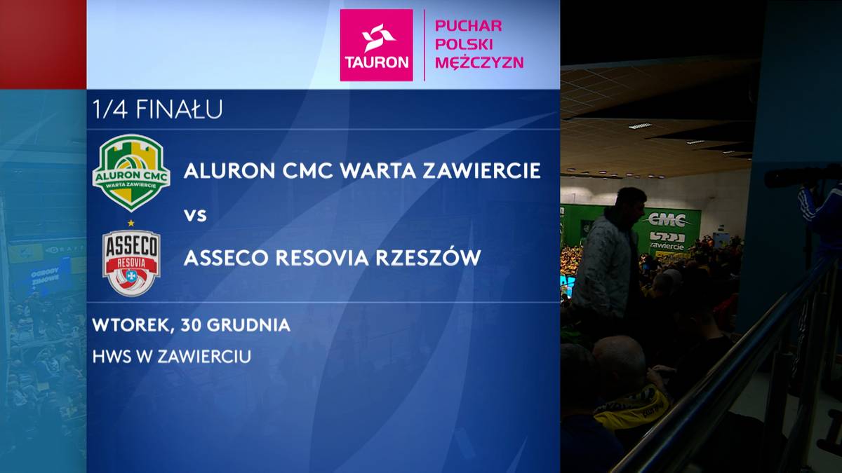 Zapowiedź ćwierćfinałowego meczu Pucharu Polski mężczyzn: Aluron CMC Warta Zawiercie vs Asseco Resovia Rzeszów, wtorek 30 grudnia, HWS w Zawierciu.