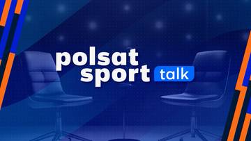 Grafika promująca program Polsat Sport Talk z napisem "polsat sport talk" i dwoma fotelami.