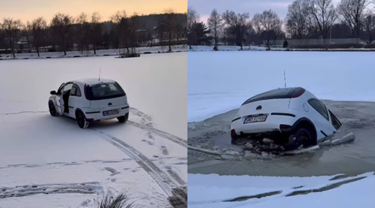 Wjechali na zamarznięte jezioro, auto zaczęło tonąć. Policja myślała, iż to AI