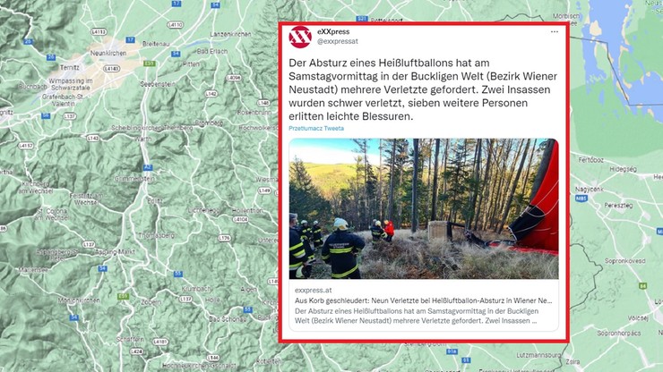 Austria: Rozbił się balon na ogrzane powietrze. Dziewięć osób rannych