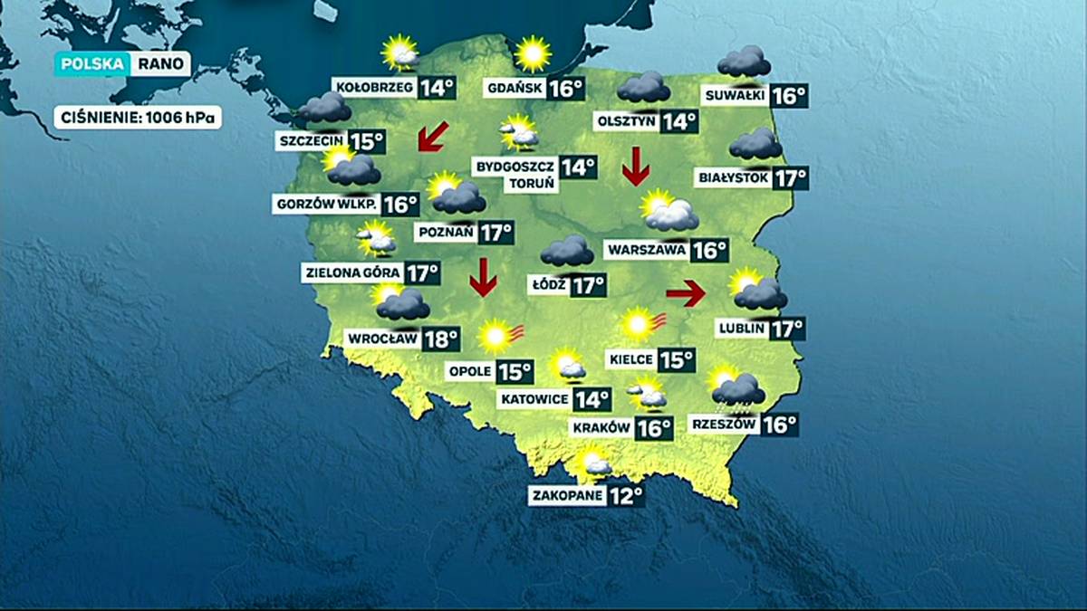 Prognoza pogody - wtorek, 14 lipca - rano