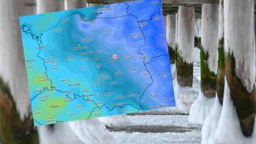 Mapa Polski z zaznaczonymi prognozowanymi temperaturami.