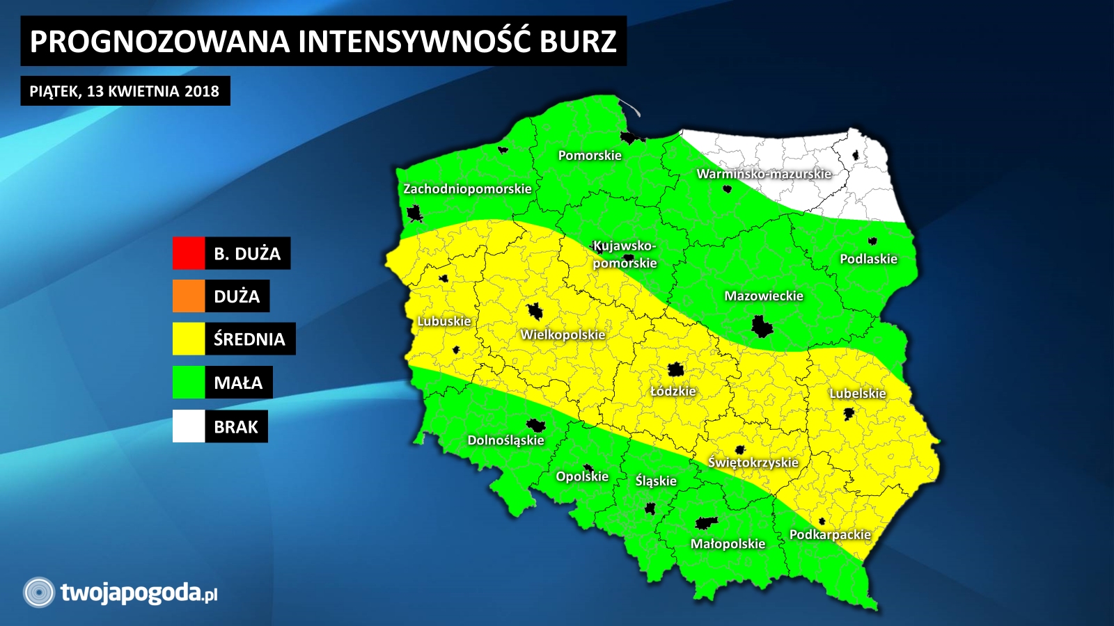 Gdzie mogą pojawić się burze?