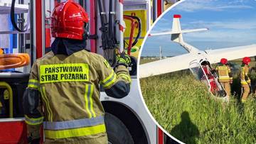 Wypadek na lotnisku w Krośnie. Szybowiec zawisł na ogrodzeniu