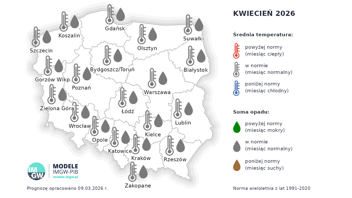 Zarówno temperatury, jak i opady w całym kraju w kwietniu zmieszczą się w normie wieloletniej