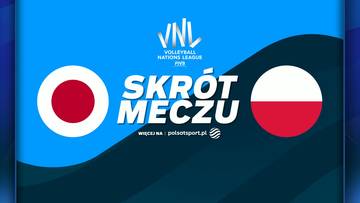 Logo Japonii i Polski obok napisu "SKRÓT MECZU" i logo Volleyball Nations League.