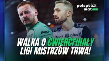 Dw&oacute;ch siatkarzy w zbliżeniu, patrzących w r&oacute;żne strony. Na pierwszym planie po lewej stronie znajduje się zawodnik w zielonej koszulce, po prawej stronie zawodnik w białej koszulce z czarnymi elementami. Obaj mężczyźni mają kr&oacute;tkie włosy i brody.