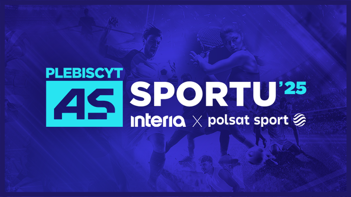 Logo plebiscytu "As Sportu Interii i Polsatu Sport 2025" na tle sylwetek sportowców.