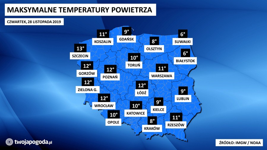 Na zachodzie nawet 13 stopni