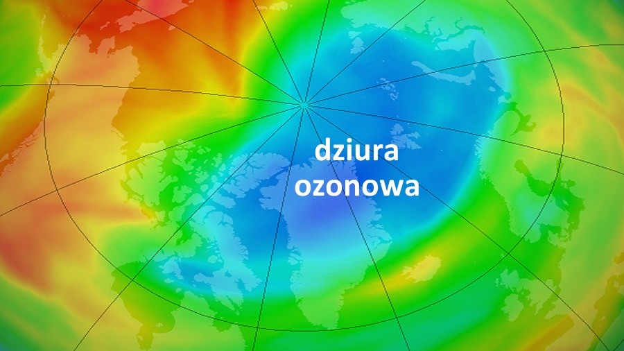 Dziura ozonowa nad Arktyką w dniu 1 kwietnia 2020 roku. Fot. NASA.