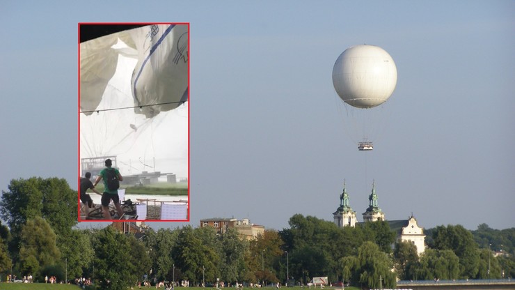 "Groźny moment". Ogromny balon widokowy w Krakowie zniszczony przez burzę [WIDEO]