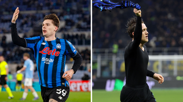 Dwóch polskich piłkarzy, Piotr Zieliński i Nicola Zalewski, świętujących gole na boisku.