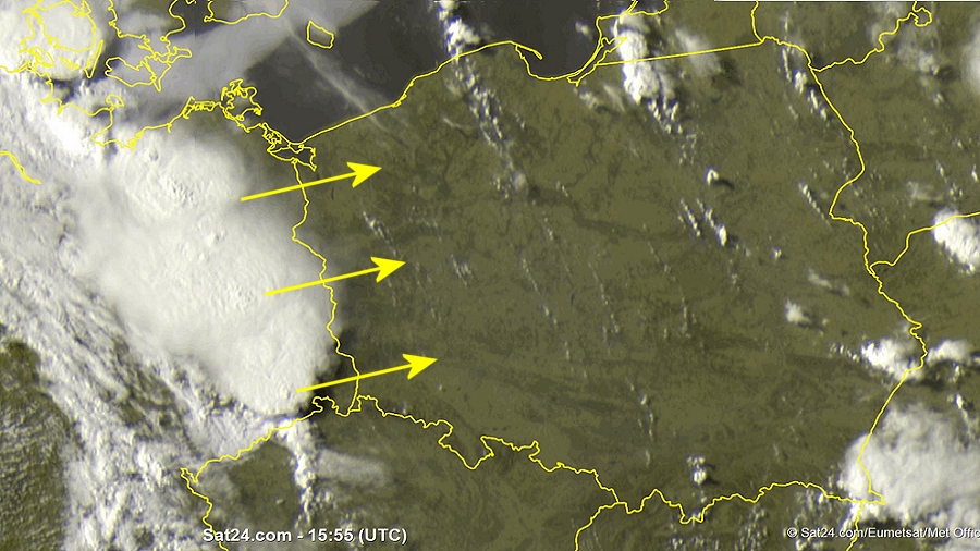 Zdjęcie satelitarne w dniu 12 czerwca 2019 o godzinie 17:55. Dane: Sat24.com / Eumetsat.