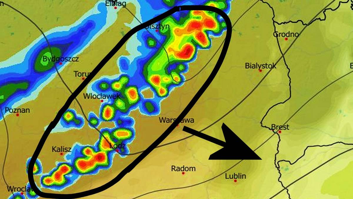 Strefa opadów przejdzie nad Polską. Fot. wxcharts.com