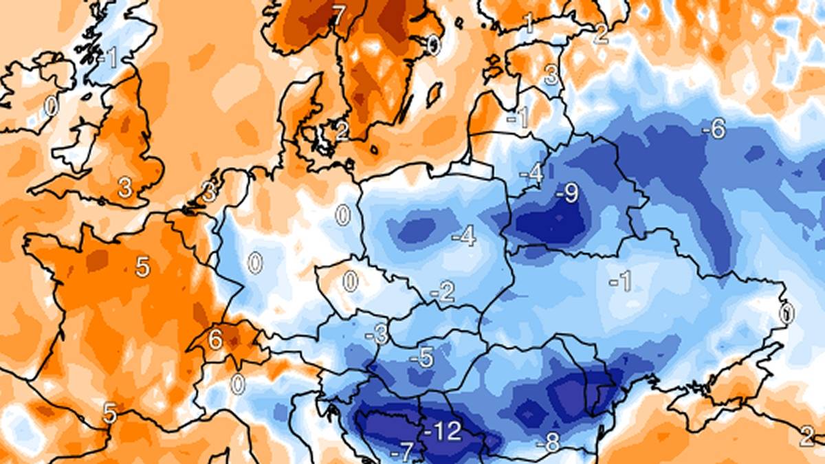 Anomalie temperatury powietrza w Europie w środę. Fot. ClimateReanalyzer.org