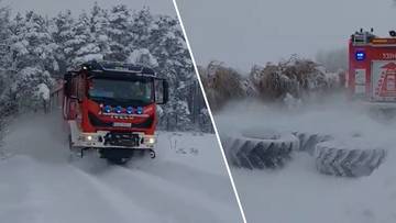 Nietypowy widok na drodze. Strażacy ciągnęli to za swoim wozem