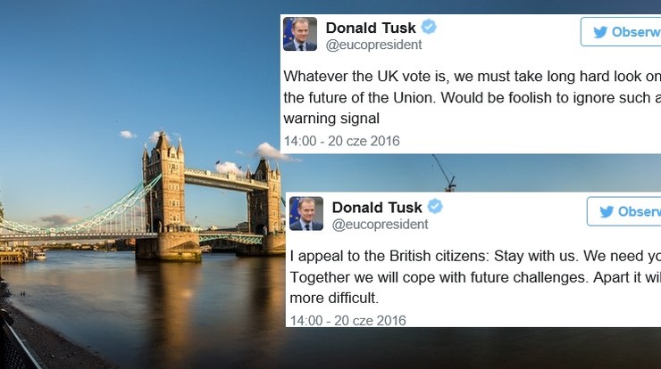Donald Tusk apeluje do Brytyjczyków: zostańcie z nami w UE
