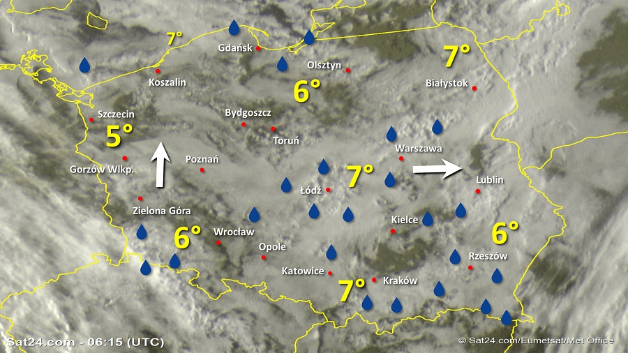 Zdjęcie satelitarne Polski w dniu 4 października 2019 o godzinie 8:15. Dane: Sat24.com / Eumetsat.