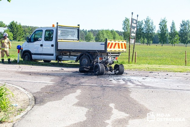 Quad spłonął po zderzeniu z ciężarówką pod Ostrołęką