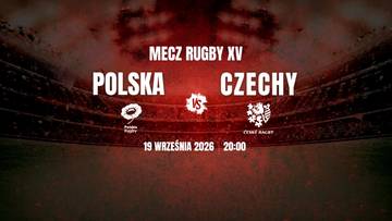 Zapowiedź meczu rugby XV Polska - Czesi, zaplanowanego na 19 września 2026 roku na tle czerwonego stadionu.