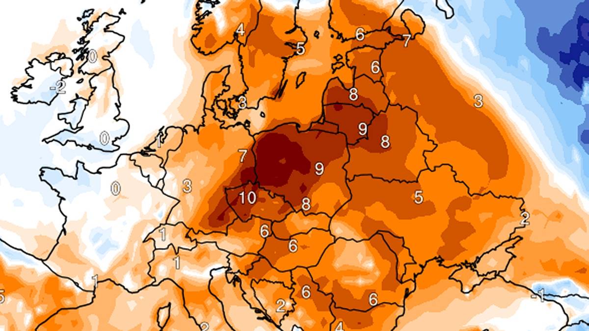 Anomalie temperatury powietrza w czwartek. Fot. climatereanalyzer.org