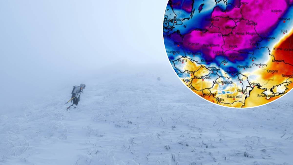 Zimowy krajobraz z mapą synoptyczną.