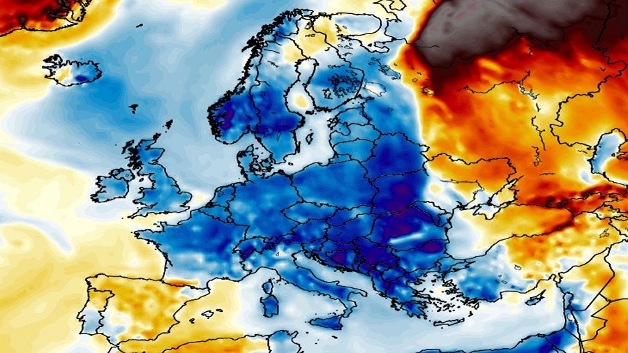 Anomalie temperatury powietrza 7 maja 2019 roku w Europie i Azji. Fot. wxcharts.eu