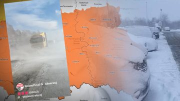 Łamią się drzewa, wiatr spycha ciężarówki. Atak zimy i drogowy paraliż na Podkarpaciu