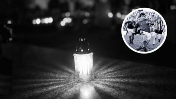 Płonąca świeca na ciemnym tle z okręgiem przedstawiającym mecz piłkarski w tle.