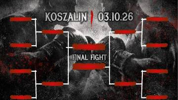 Plakat z napisem "Rocky Boxing Night The Tournament II Heavyweight Division" oraz schematem turniejowym, zapowiadający galę boksu w Koszalinie.