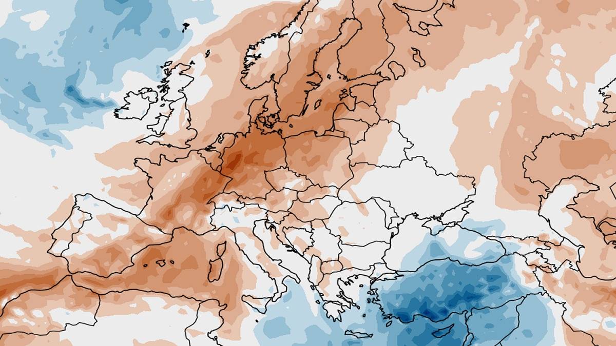 Anomalie temperatury w Europie w poniedziałek. Fot. climatereanalyzer.org