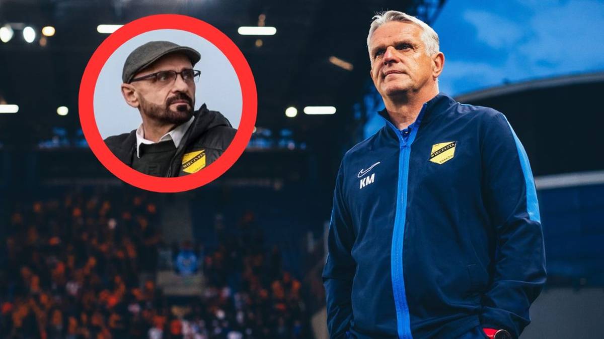 Dw&oacute;ch mężczyzn, jeden w kurtce sportowej, drugi w okręgu w czapce i okularach.