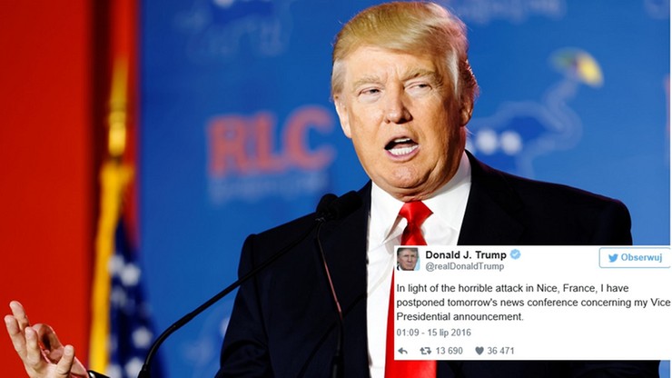 Niespodziewana decyzja Trumpa. Po ataku w Nicei przekłada ogłoszenie kandydata na wiceprezydenta