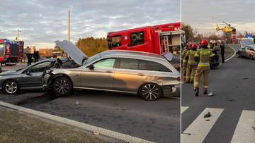 Groźny wypadek pod Warszawą. Cztery osoby ranne, lądował śmigłowiec LPR