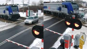 Zderzenie pociągu z samochodem osobowym na przejeździe kolejowym w Błoniu, auto zostało zmiażdżone.