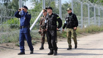 Polscy strażnicy graniczni i policjanci strzegą węgierskiej granicy