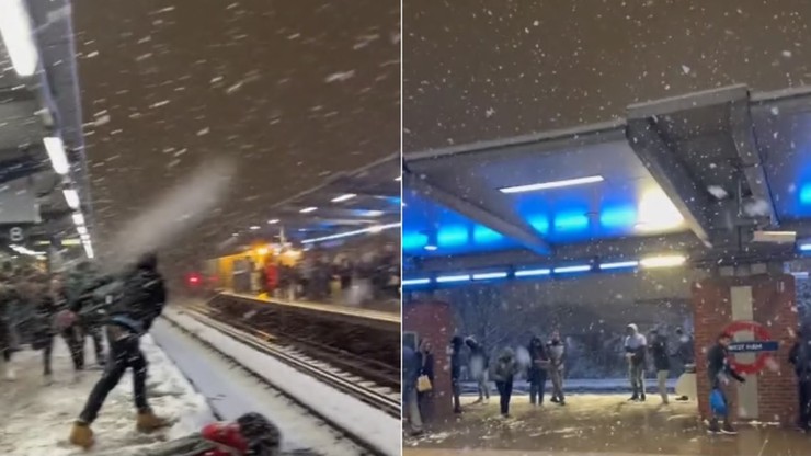 Bitwa na śnieżki na stacji kolejowej w Londynie