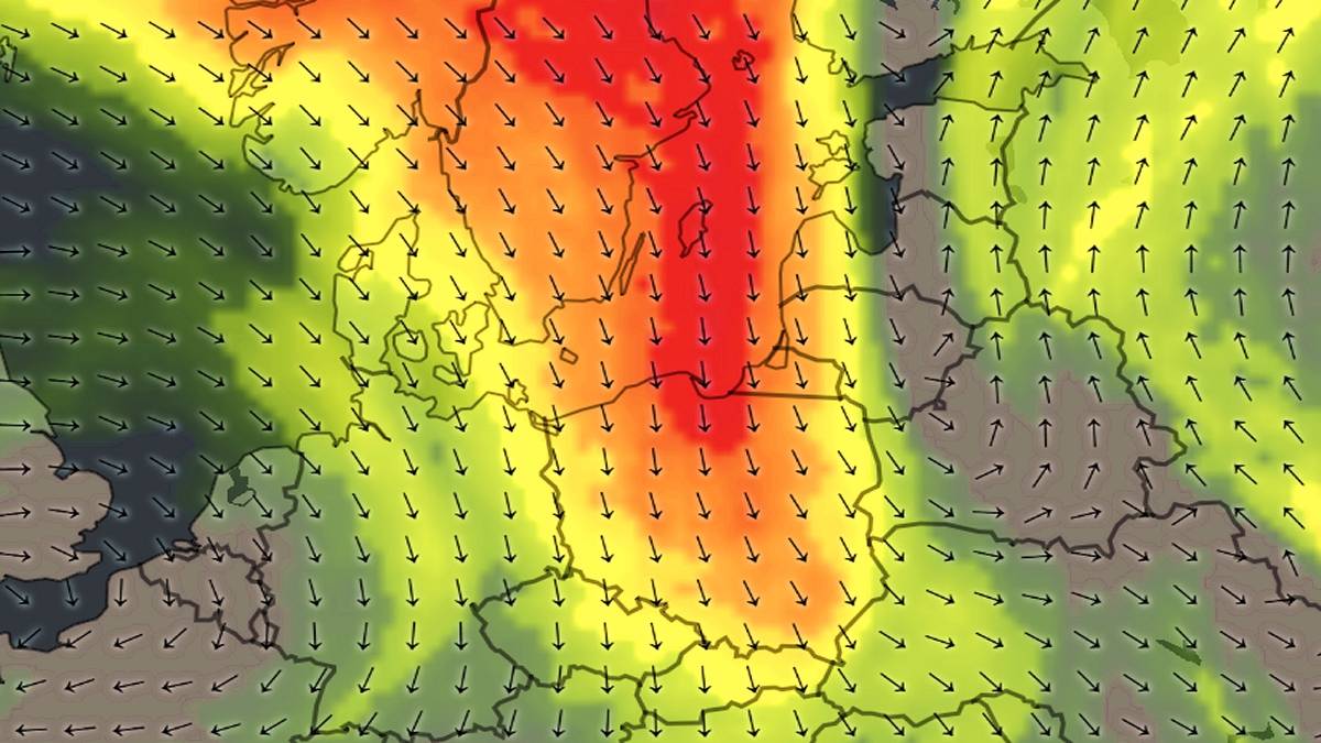 Kierunek przemieszczania się prądu strumieniowego nad Polską. Fot. imweather.com