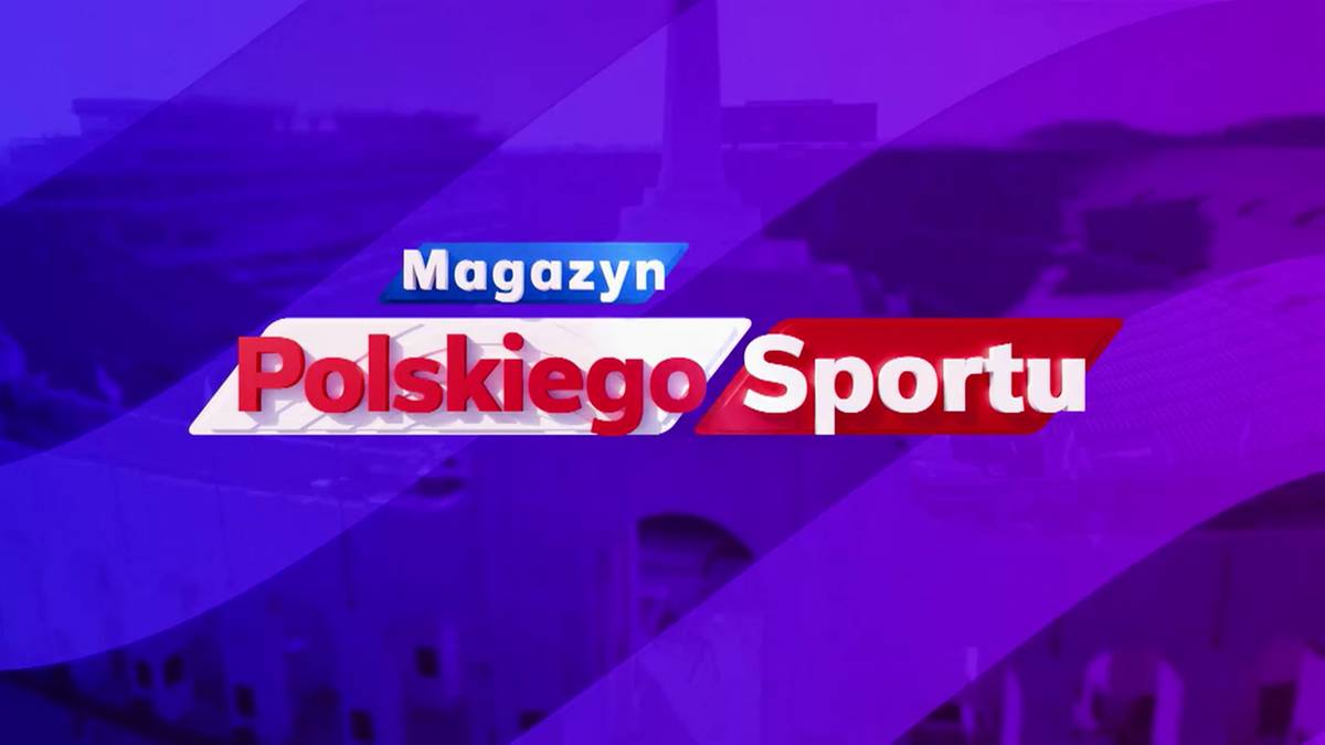 Logo programu "Magazyn Polskiego Sportu" na fioletowo-niebieskim tle.