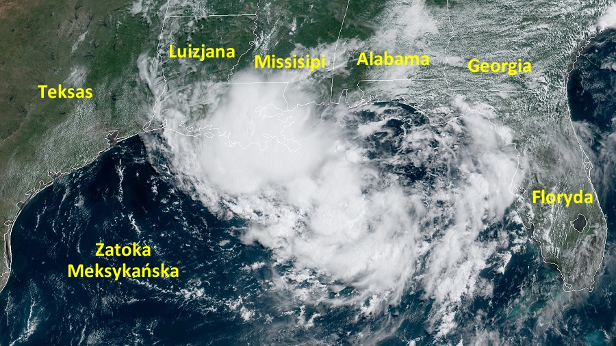 Zdjęcie satelitarne cyklonu tropikalnego Barry. Fot. NASA.