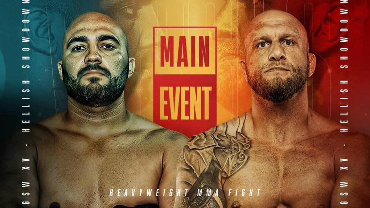 Plakat gali MMA "GSW 15" z dwoma zawodnikami w roli głównej. W centrum widnieje napis "MAIN EVENT".