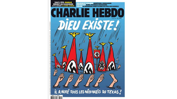 "Bóg istnieje! Zatopił wszystkich neonazistów w Teksasie". Kontrowersyjna okładka "Charlie Hebdo"