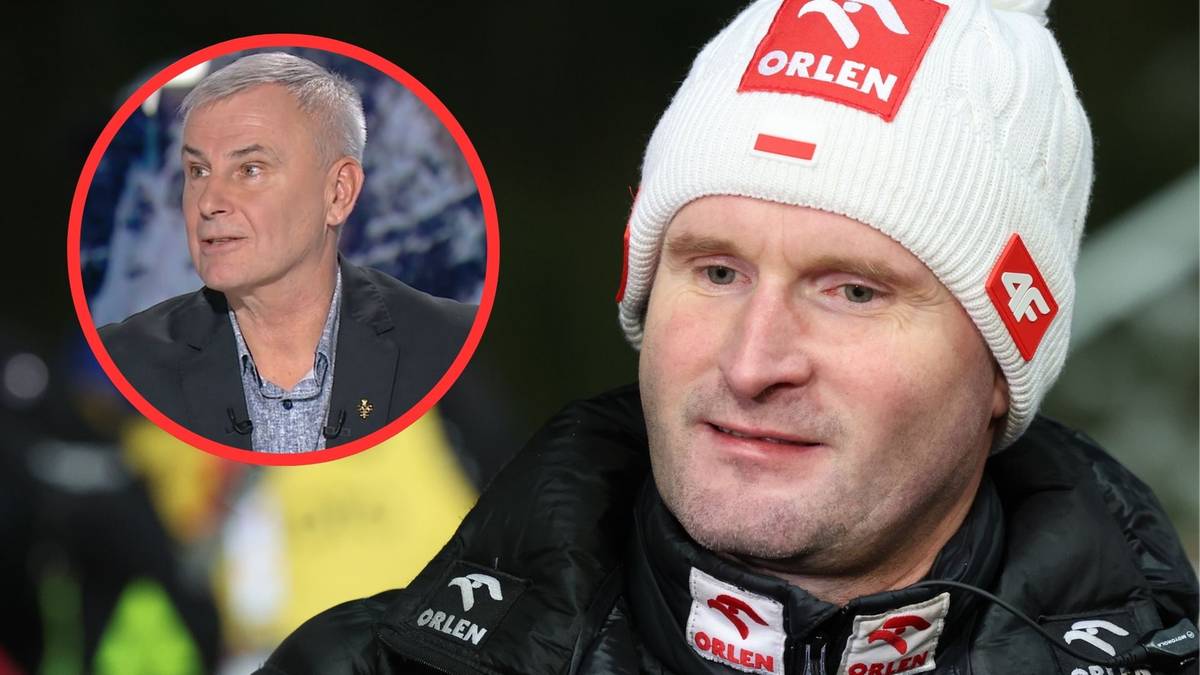 Dwóch mężczyzn w czapkach narciarskich, jeden w zbliżeniu, drugi w okręgu.