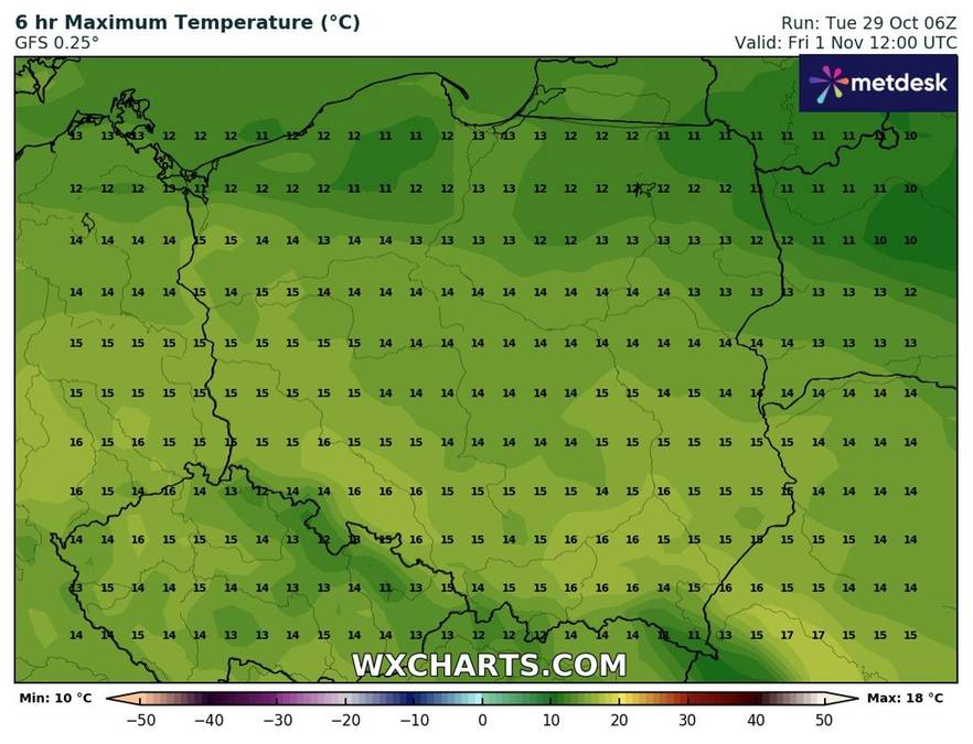 Pogoda na 1 listopada. Źródło: WXCharts